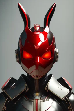 Portrait Sweet Rabbit ceramic mask, carbon, red suit, photo studio, black background, unreal engine 5, concept art, ray tracing, lumen lighting, ultra detail, volumetric lighting, 3d.