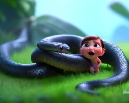 baby snake, natural environment, photojournalism, hyper detailed, hyper realism, pixar character, sweet and gentle, friendly,