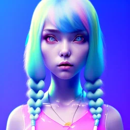 blue hair woman, pigtails, purpurin, white shirt, tie, gradient color, BLUE, PINK, CYAN, neon, insanely detailed, 16k resolution, perfect eyes, cinematic smooth, intricate detail