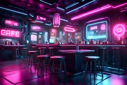 3d rendered realistic scene cyberpunk cafe