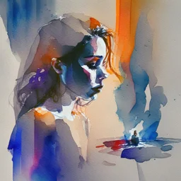 Use contrasting colors and dynamic shapes to depict the initial attraction and temptation of drugs, with shadows representing the hidden dangers, watercolour sketch