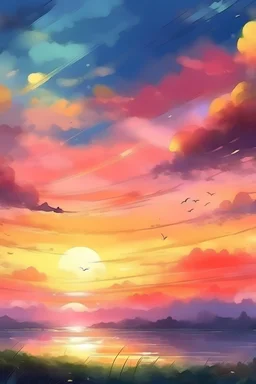 watercolor sky sunset time 4K