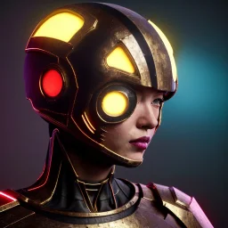 Latin cyber woman, sci-fi, rounded face, blood, black, gold, brown, samurai helmet, decorative color feathers, retro, simetric, circuits, neon style, a lot of led lights, fog, rain, leather, vibrant color, highly detailed, art stations, concept art, smooth, unreal engine 5, god rays, ray tracing, RTX, lumen lighting, ultra detail, volumetric lighting, 3d, finely drawn, high definition, high resolution.