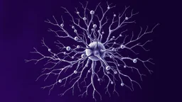 A minimalist abstract digital art graphic and ink montage,. Deep dark purple background with neural network around, big nervous system with shiny little balls , white-dark blue-magenta-pale gray and black colors, Clean composition with strangge vibe, modern digital art style with surreal vibe, Photorealistic with emotional with abstraction , neurodivergens mood