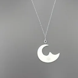 polyester necklace with a silver pendant in the shape of a crescent moon