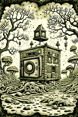 the square root of time; Camera Obscura; Neo-Surrealism; Dada; Ink Wash on Camouflage