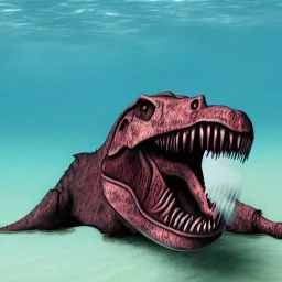 a drowning t-rex underwater with no front teeth