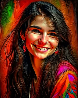 On a beige background, a young gypsy. dark, handsome, black eyes. Long, black hair. Beautiful, wide smile. Volumetric contrasting bright drawing with oil inks, high definition of drawing details. , ISO 9000, bright lighting, neon lighting. 125k. very beautiful professional photo. sharpness of the image. yltra HD fantastic art. minimalism. watercolor. 3d. Pixar . style Lee Bogle. David Taylor. ( Marlon Teixeira)