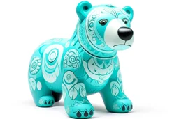 A cyan ice elemental polar bear designed in Mexican folk art