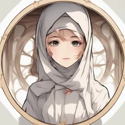 anime Only the face Muslim Pretty impressive women inside a circular frame,Portrait image,professional look