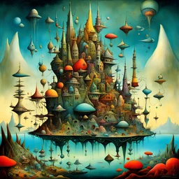 Surreal utopia, by Yves Tanguy, by Daniel Merriam, by Alexander Jansson, neo surrealism, sharp focus, bright colors, sharp contrast, maximalist, heavy intricate detail, Utopian.