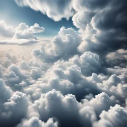 Hyper Realistic Aerial View Of Heaven Sky With White Clouds At Cloudy-Day Environment Showing Dramatic & Cinematic Ambiance.