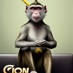 a monkey sitting on a couch next to a unicorn