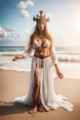 German priestess on beach