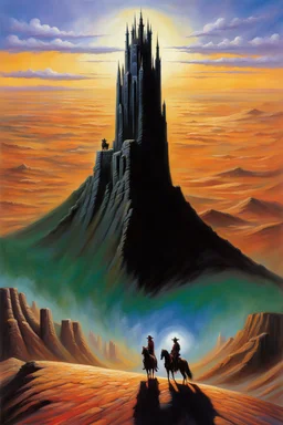 the Dark Tower seen across a desert. painted by Jeff easley