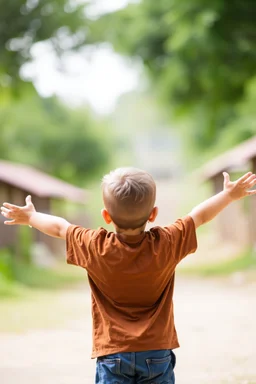 12 year old boy from behind with arms outstretched