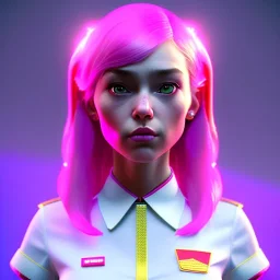 waitress mood teenager, rounded face, pink hair, color cheeks, striped shirt, color ambient light, vibrant color, highly detailed, art stations, concept art, smooth, 16 bit, unreal engine 5, god rays, ray tracing, RTX, lumen lighting, ultra detail, volumetric lighting, 3d, finely drawn, high definition, high resolution.