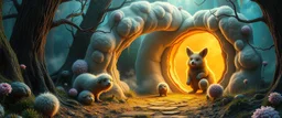 enter the strangest bubble doorway to weird dimension and the aura of its heavenly fluffy elevated messed up woodland creatures