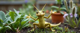 totally symmetric gremlin slug nice cheerleader in garden doing her thing full body portrait T-pose