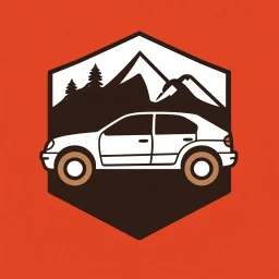 logo for a shop that repairs automobiles, installs tires and does oil changes, but doesn't show an automobile inside a hexashield shape, in the style of national parks stickers