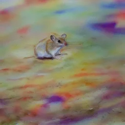 white Field mouse mountains drinking water at sunrise water color vibrant cute