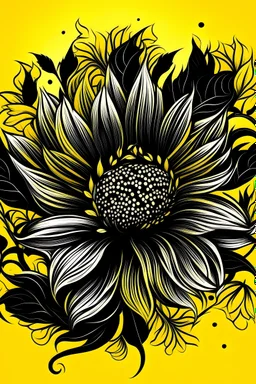 black flower VECTOR illustration defined and detailed with yellow background