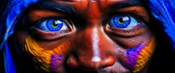 Extreme closeups of Wolof people. Their eyes glow with gemstone colors and reflect Cobalt Infinity, –v6