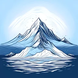 1 dimensional lonely snow mountain in icy sea drawn as a vector graphic