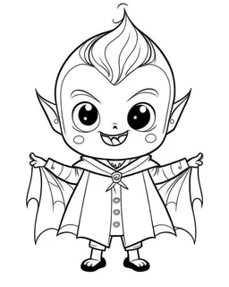 outline art for halloween coloring pages for kids with cartoon cute happy dracula , white background, Sketch style, full body, only use outline, clean line art, white background, no shadows and clear and well outlined, coloring page for kids, kawaii style