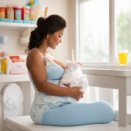 breastfeeding she wears pull-up diapers on the changing table, reading to drink