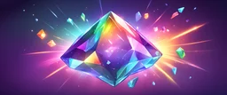 Background: Rainbow cosmic diamond. 3D vector cartoon asset, mobile game cartoon stylized, clean. Camera: side angle, 90°, 35 mm. Lighting: beams, sparkles and bloom, LED lights. cartoon style