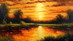 sunset oil painting