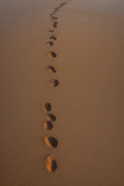 Sand Near THE WATER OF LAKE Gennisaretsky, bare footprints lead to the water. The image is in high quality in 8K.