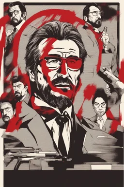 an evil, intimidating looking Hans Gruber wearing red-tinted glasses