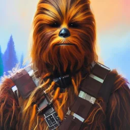 photorealistic and intricate portrait of chewbacca in star wars by Scott Naismith, wearing beskar armor, deep dark colors, hyperdetailed, 32K, oil on canvas,