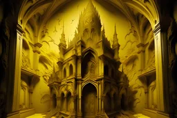 A gothic museum sticking out of a yellow-tan yellow-tan wax wall, fantasy, digital art