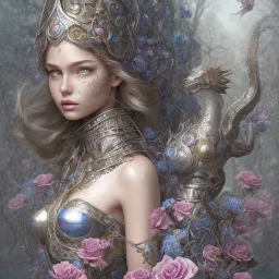 fantasy magic, intricate, sharp focus, illustration, highly detailed, digital painting, concept art, artgerm and paul lewin and kehinde wiley, masterpiece sexy lips with a smile Celtic lady body flowers head silver bright rain lady outer space pretty, pink blue