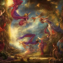 Magical and imaginative fantasy painting from the combination of the works of the world's greatest painters, full HD, 4K, 8K, artistic, full details.