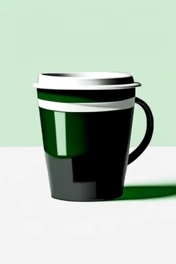 black and white coffee cup with green background