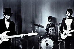 Abraham lincoln playing solo lead guitar for a rock band in 1974. Ringo starr playing drums