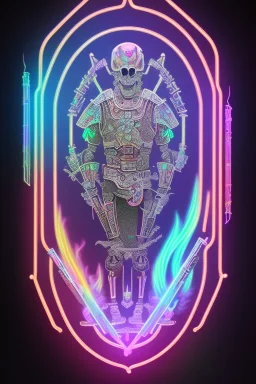 Futuristic Neon crystal skeleton samurai smoke glass fire water