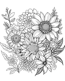 Flower coloring page white background, black and white onlyb outline