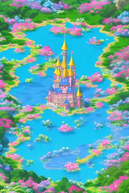 castle, fantasy land, unicorn, Beautiful , deesse, flower border, flowers, happy cosmic, bright colors,, very blue, pink, gold, jewels, realistic, photo real, clear smiling background, beautiful highly detailed, high contrast, high definition, unreal engine 5, extremely sharp detail, light effect, sunny light background