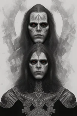 Geometric portrait of a man with black metal facepaint , looking like Abbath from Immortal