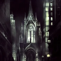 Gothic cathedral, Gotham city, by Jeremy mann, point perspective,intricate detail