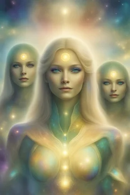 cosmic woman,peau bleu,beautiful ufos rainbow, admiral from the future, galactic confédération, fine whole face, crystalline skin, expressive purple eyes,rainbow, smiling lips, very nice smile, costume pleiadian, Beautiful tall woman pleiadian Galactic commander, ship, perfect datailed golden galactic suit, high rank, long blond hair, hand whit five perfect detailed finger, amazing big puple eyes, mouth, high définition lips, cosmic happiness, bright colors,smile
