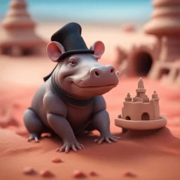 elongated female rat hippo witch in sand castle on the red sand beach ,bokeh like f/0.8, tilt-shift lens 8k, high detail, smooth render, down-light, unreal engine