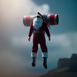 Jet pack, roketle uçan noel baba, octane render, 8k, --ar 1:1