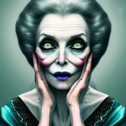 extrem tim burton style of old cruel lady stepmother, sharp focus