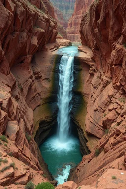 Hieronymus Bosch Style high quality picture waterfall in the Grand Canyon desert